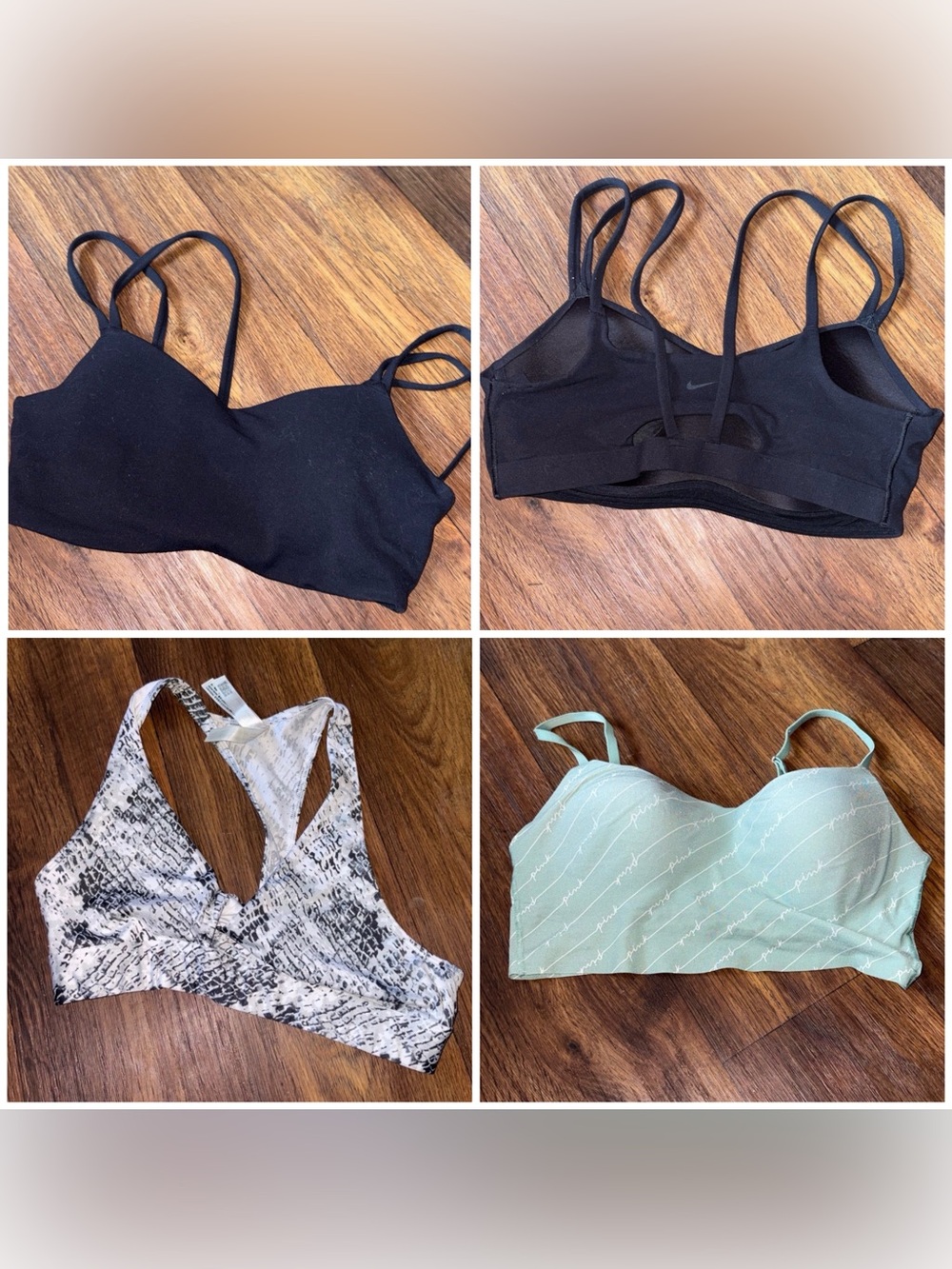 Lot of 3 Women's Bralettes - Black Mesh, Snake Print, Mint